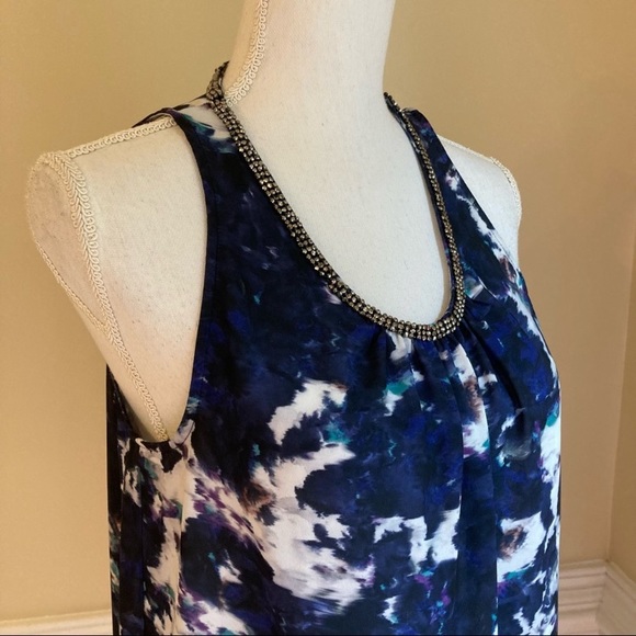 🎉LAST CHANCE🎉 MOSSIMO Blue Abstract Watercolor Silky Embellished Tank Blouse - Picture 10 of 10